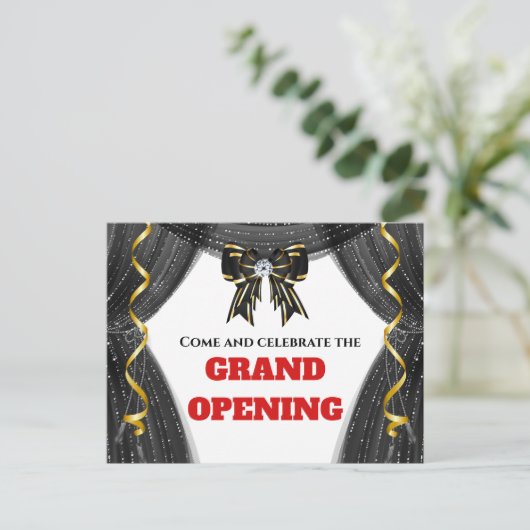 Zakelijke groothandelsopeningsgouden gordijnboeg V Aankondigingskaart (Staand voorkant)