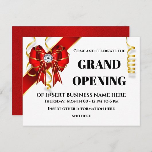 Zakelijke groots opende gasten van de rode gouden  aankondigingskaart (Voorkant / Achterkant)