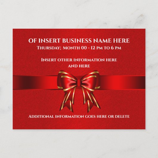 Zakelijke groots opende rode goudlint boeg VIP Aankondigingskaart (Achterkant)