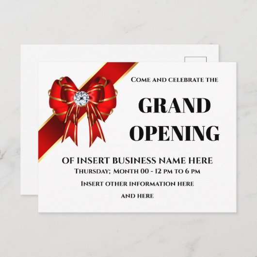 Zakelijke groots opende roodboeglint VIP-gasten Aankondigingskaart (Voorkant / Achterkant)