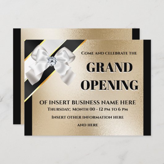 Zakelijke groots opende witte boog goudzwarte VIP Aankondigingskaart (Voorkant / Achterkant)