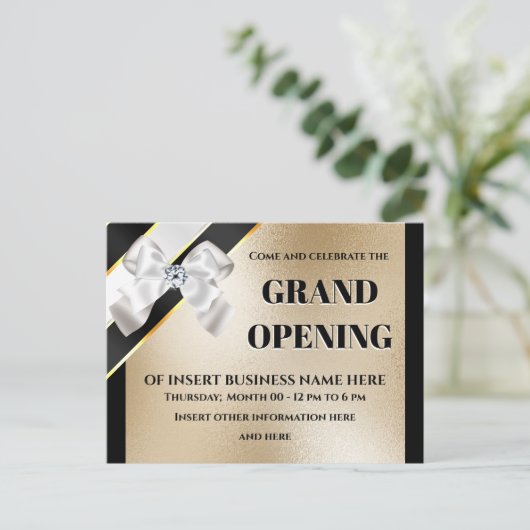 Zakelijke groots opende witte boog goudzwarte VIP Aankondigingskaart (Staand voorkant)