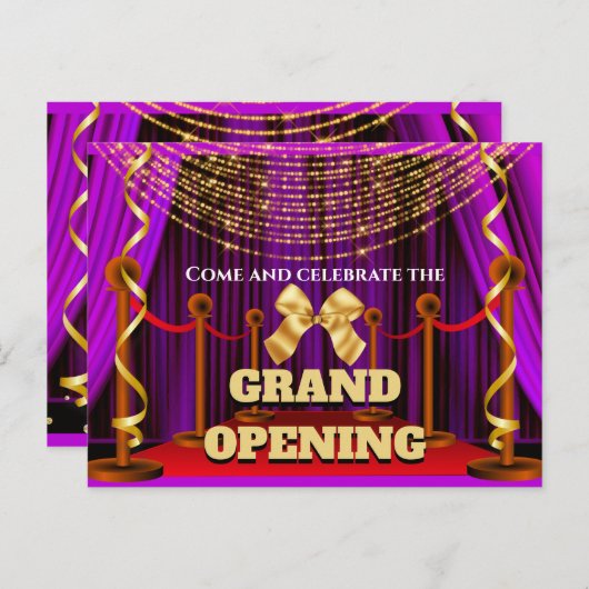 Zakelijke grootse opening paars goud rode VIP part Aankondigingskaart (Voorkant / Achterkant)