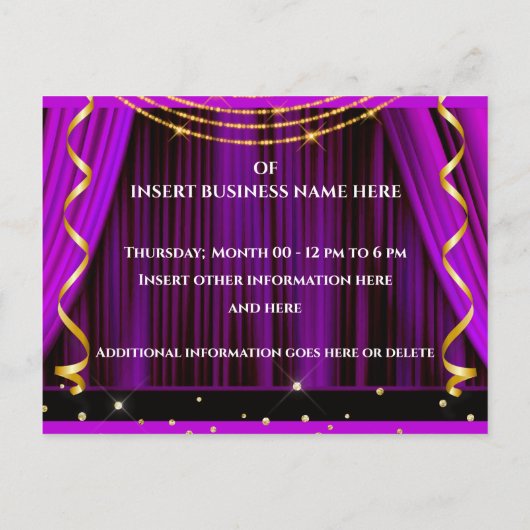 Zakelijke grootse opening paars goud rode VIP part Aankondigingskaart (Achterkant)