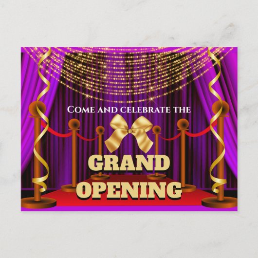 Zakelijke grootse opening paars goud rode VIP part Aankondigingskaart (Voorkant)