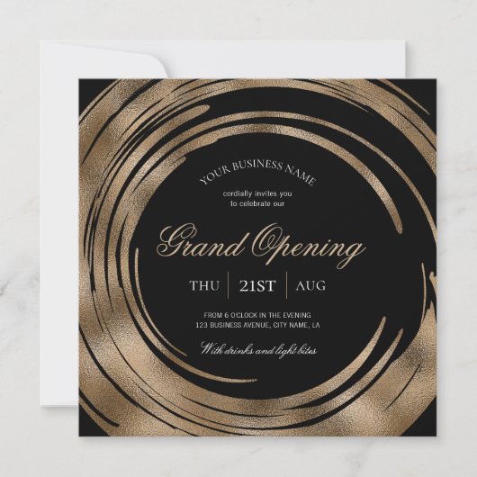 Zakelijke Grote Opening Chic Zwart & Goud Glitter Kaart (Voorkant)