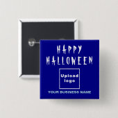 Zakelijke Halloween Greeting Blue Square Button (Voorkant /achterkant)