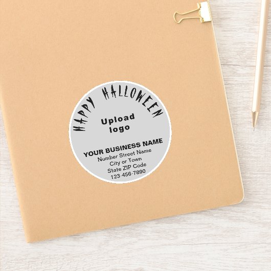 Zakelijke Halloween Groet op Grijs Rond Vinyl Sticker (Notitieboek)