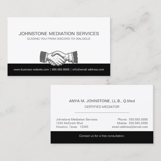 Zakelijke Handshake Professioneel Zwart Grijs Visitekaartje (Voorkant / Achterkant)