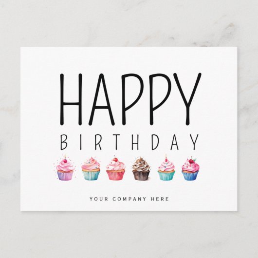 Zakelijke Happy Birthday Cupcake Voeg Logo Toe Briefkaart (Voorkant)