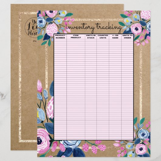 Zakelijke inventarisatie van roze Floral Gold Kraf (Voorkant / Achterkant)