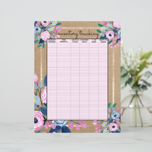 Zakelijke inventarisatie van roze Floral Gold Kraf (Staand voorkant)