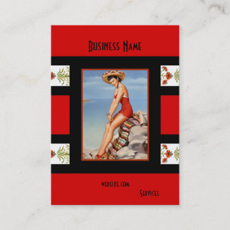 Zakelijke kaart Rood Zwart Pin-up meisje Vintage r Visitekaartje