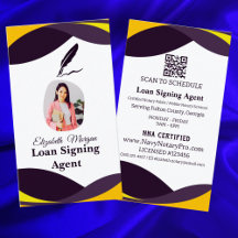 Zakelijke kaart voor Loan Signing Agent met QR-cod