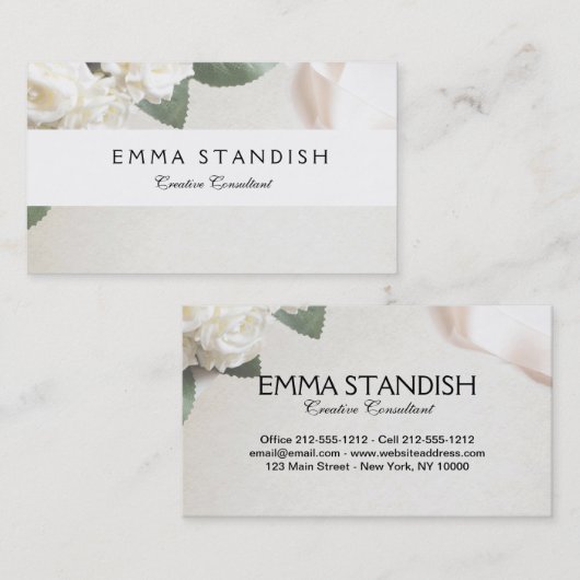 Zakelijke kaart zachte witte roos sjabloon visitekaartje (Voorkant / Achterkant)