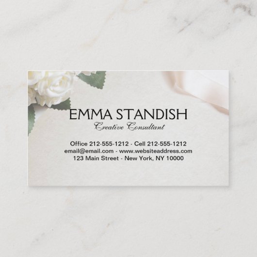 Zakelijke kaart zachte witte roos sjabloon visitekaartje (Achterkant)