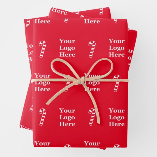 Zakelijke kerst Candy Cane en Logo Pattern Inpakpapier Vel (In situ)