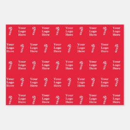 Zakelijke kerst Candy Cane en Logo Pattern Inpakpapier Vel