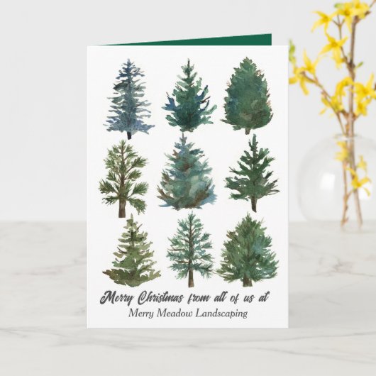 Zakelijke Kerst Evergreen Trees Vakantie Custom Kaart (Gele Bloem)