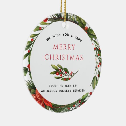 Zakelijke Kerst Feestdagen Botanische Holly Berry Keramisch Ornament (Rechts)