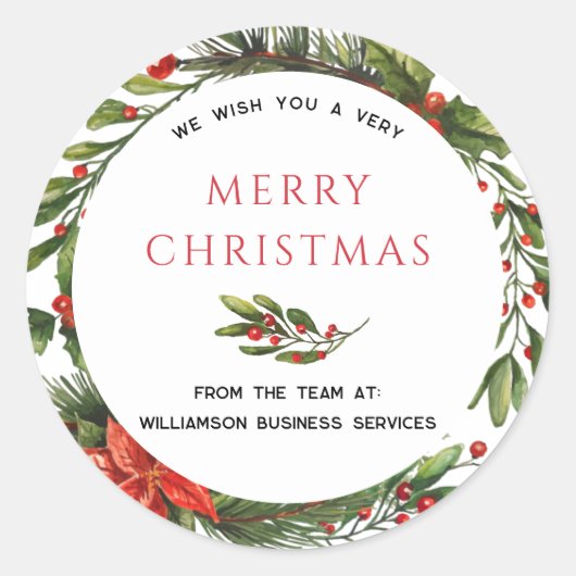 Zakelijke Kerst Feestdagen Botanische Holly Krans Ronde Sticker (Voorkant)