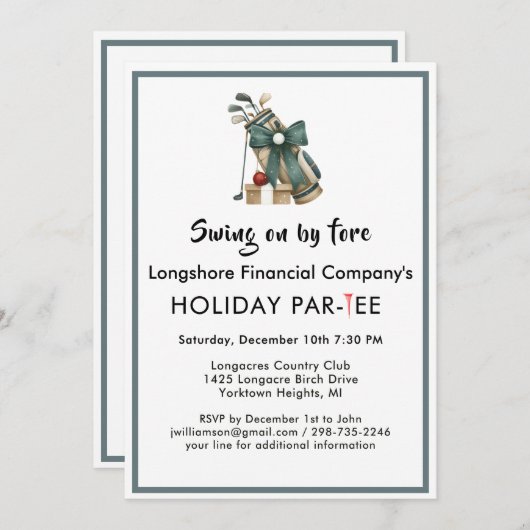 Zakelijke Kerst Golf Theme Party Par-T-shirt Kaart (Voorkant / Achterkant)