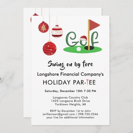 Zakelijke Kerst Golf Theme Party Par-T-shirt Kaart (Voorkant / Achterkant)