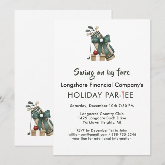 Zakelijke Kerst Golf Theme Party Par-T-shirt Kaart (Voorkant / Achterkant)