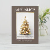 Zakelijke kerst gouden kerstboom foto qr feestdagenkaart (Staand voorkant)