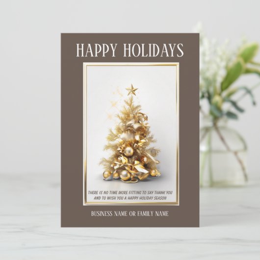 Zakelijke kerst gouden kerstboom foto qr feestdagenkaart (Staand voorkant)