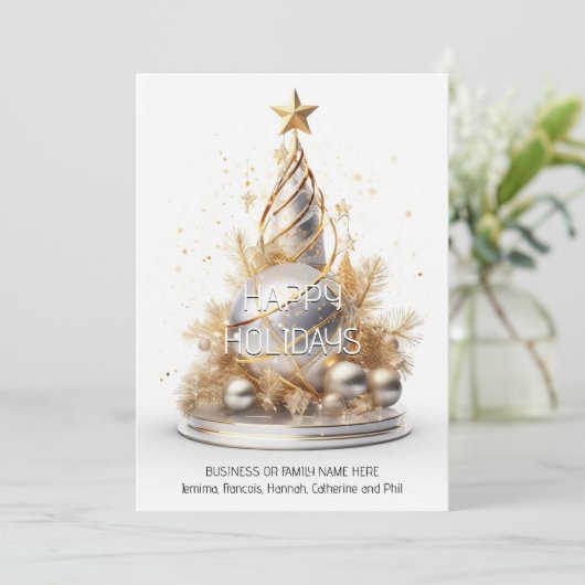 Zakelijke kerst witte goudboom qr code logo feestdagenkaart (Staand voorkant)