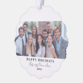 Zakelijke Kerst Zwart Wit Zakelijk Ornament Kaart (Links)