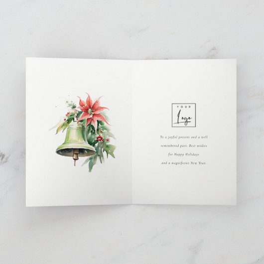 Zakelijke kerstbel Poinsettia Corporate Logo Feestdagen Kaart (Binnen)