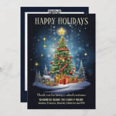 Zakelijke kerstboom geschenken dorp sneeuw logo feestdagenkaart (Voorkant / Achterkant)