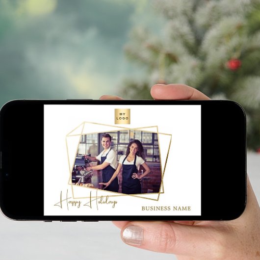 Zakelijke kerstfoto wit goud logo feestdagenkaart