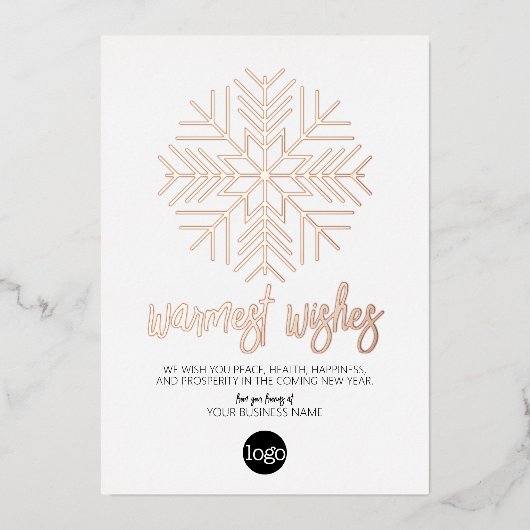 Zakelijke kerstgroet Wit - Warme Sneeuwvlok Rose G Folie Feestdagenkaart (Voorkant)