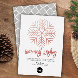 Zakelijke kerstgroet Wit - Warme Sneeuwvlok Rose G Folie Feestdagenkaart