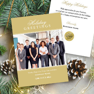 Zakelijke kerstgroeten Gouden Teamfoto Logo Feestdagenkaart