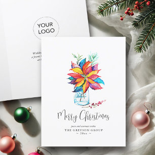 Zakelijke Kerstkaarten Kleurrijke Poinsettia Feestdagen Kaart