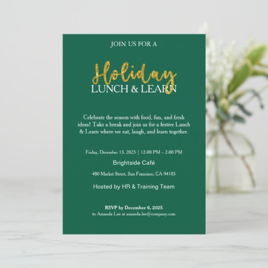 Zakelijke Kerstlunch & Leer Uitnodiging (Staand voorkant)
