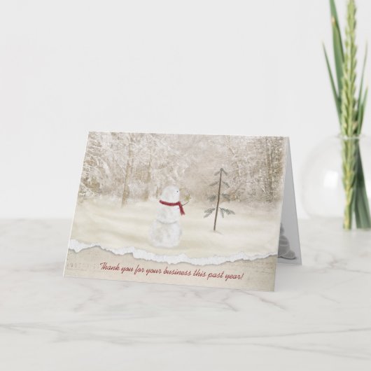 Zakelijke Kerstmis Dank U met sneeuwpop Bedankkaart (Voorkant)