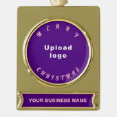 Zakelijke kerstPaars Verguld Banner Ornament (Voorkant)