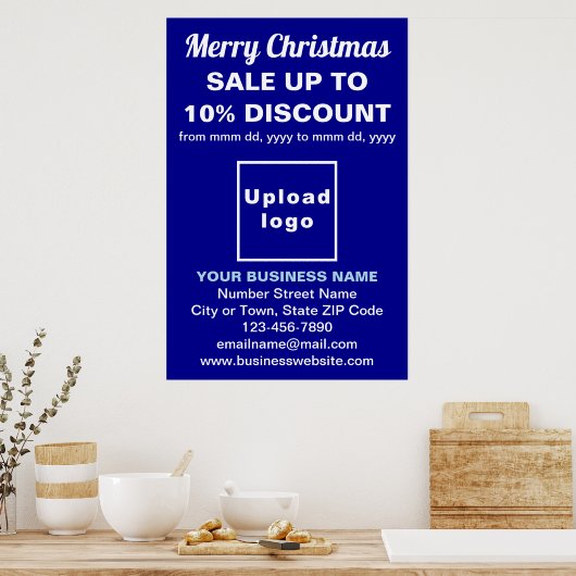 Zakelijke kerstverkoop op blauw Poster (Keuken)