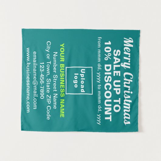 Zakelijke kerstverkoop op Blauwgroen groen tapijt Wandkleed (Voorkant (horizontaal))