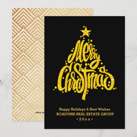 Zakelijke klanten met een groet, elegant Gold Scri Feestdagenkaart (Voorkant / Achterkant)