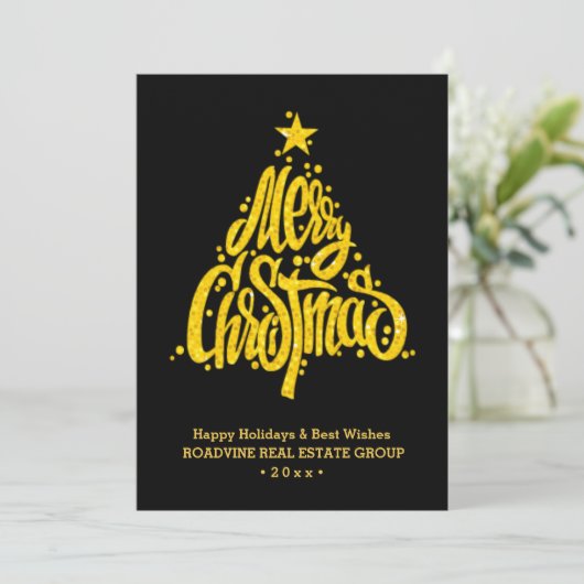 Zakelijke klanten met een groet, elegant Gold Scri Feestdagenkaart (Staand voorkant)