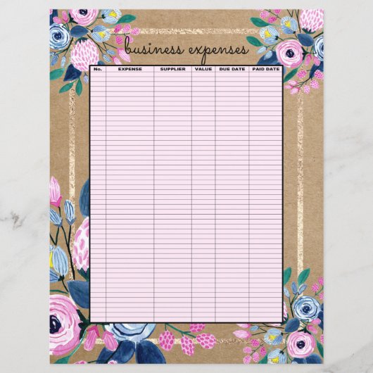 Zakelijke kosten voor roze Floral Gold Kraft Paper (Voorkant)