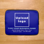 Zakelijke laptop met blauw laptophoes laptop sleeve<br><div class="desc">laptophoes die u gebruikt om uw merknaam beter bekend te maken. De inhoud is uw bedrijfsnaam, bedrijfsnaam of bedrijfsnaam, adres en telefoonnummer. Het ontwerp is lichtblauw en witte teksten op blauwe achtergrond. Controleer het uiterlijk na het uploaden van logo en het typen van tekst. Als het uiterlijk u tevreden stelt,...</div>