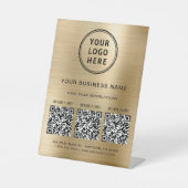 Zakelijke Logo 3 QR-codes Goud Reclamebord Met Voetstuk (Voorkant)