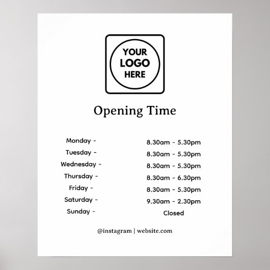 Zakelijke Logo | Aangepaste openingstijden weergev Poster (Voorkant)
